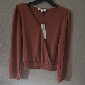 Olive & Oak Terracotta V-Neck Blouse